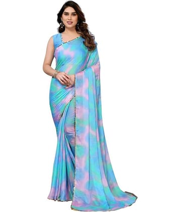 FABMORA Chiffon Dyed Saree With Unstitched Blouse Piece ( Blue )