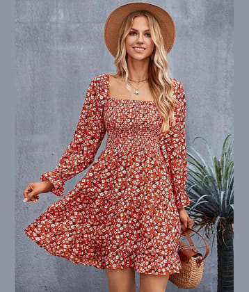 Sheetal associates Women Crepe Printed Fit & Flare Dress ( Red )