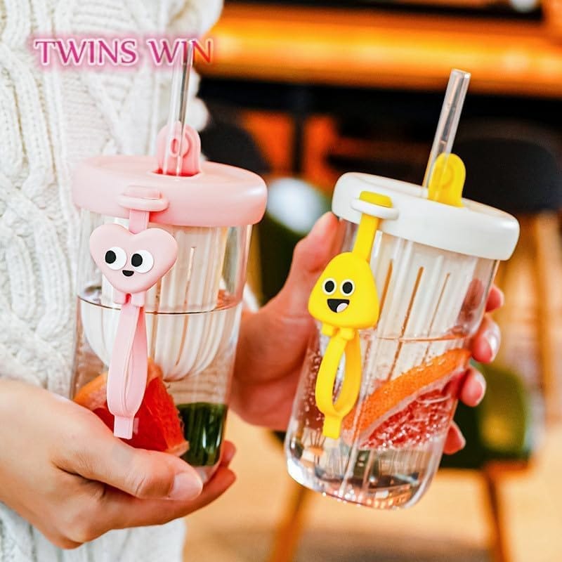 Straw glass Bottle with Handle Filter Design 400ml