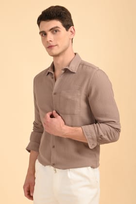 Eclipse - Square Dobby Solid Shirt - Taupe-S-38 / TAUPE