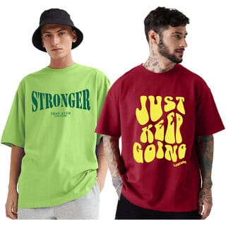 LEOTUDE Men's Oversize Cottonblend Half Sleeve Printed Tshirt