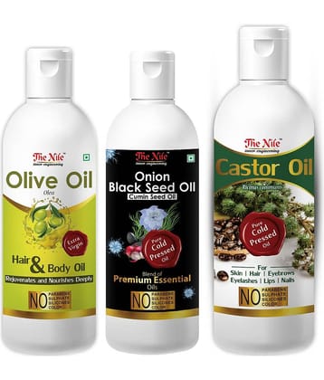 The Nile Castor Oil 150 ML +  Black Seed 100 ML + Olive Oil 100 ML 350 mL Pack of 3