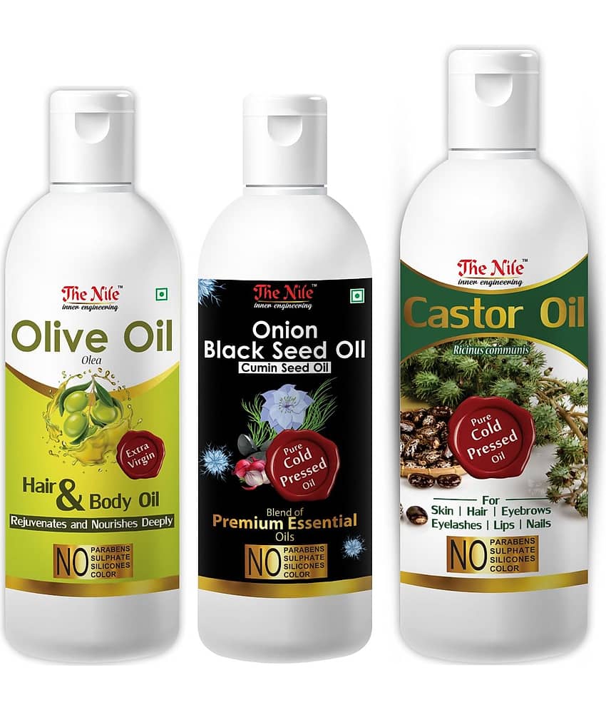 The Nile Castor Oil 150 ML +  Black Seed 100 ML + Olive Oil 100 ML 350 mL Pack of 3