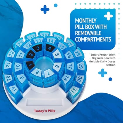 Aktive Life Monthly Pill Box 31 Day Medication Organizer, Multiple Daily Doses Section, Removable Compartments Perfect for Travelling, Detachable Containers