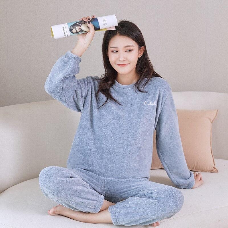 Ladies Imported Winter Nightsuite Heavy Stuff Premium Quality-M / Skyblue