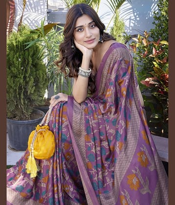 Yashika Chiffon Printed Regular Saree With Unstitched Blouse Piece ( Purple )