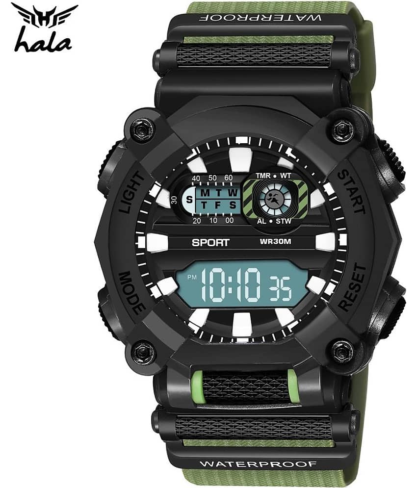 Hala Green Silicon Digital Men's Watch