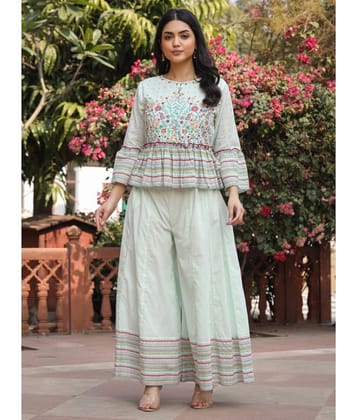 Juniper Mint Green Printed Palazzo Top Set - None