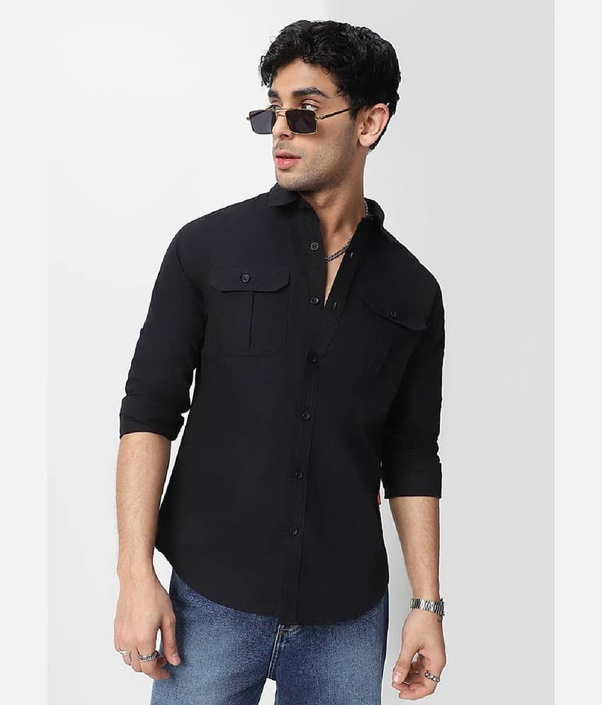 IQIVLI Cotton Blend Regular Fit Solids Full Sleeves Men's Casual Shirt - Black ( Pack of 1 )