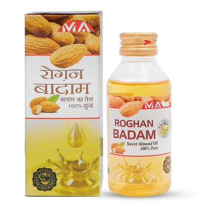 Raughan-e-Badam Shireen Sweet Almond Oil (100ml) is a natural almond oil that nourishes body, skin, and hair while enhancing memory, relieving constipation, and supporting muscle strength.