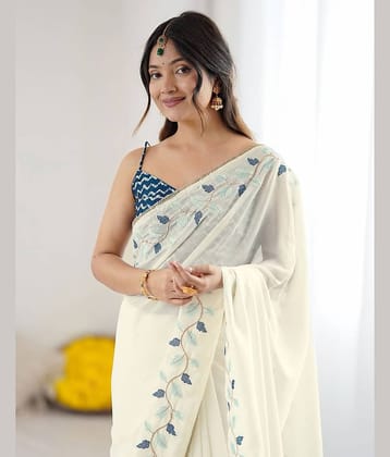 Samah Silk Blend Embroidered Regular Saree With Unstitched Blouse Piece ( Multicolor )