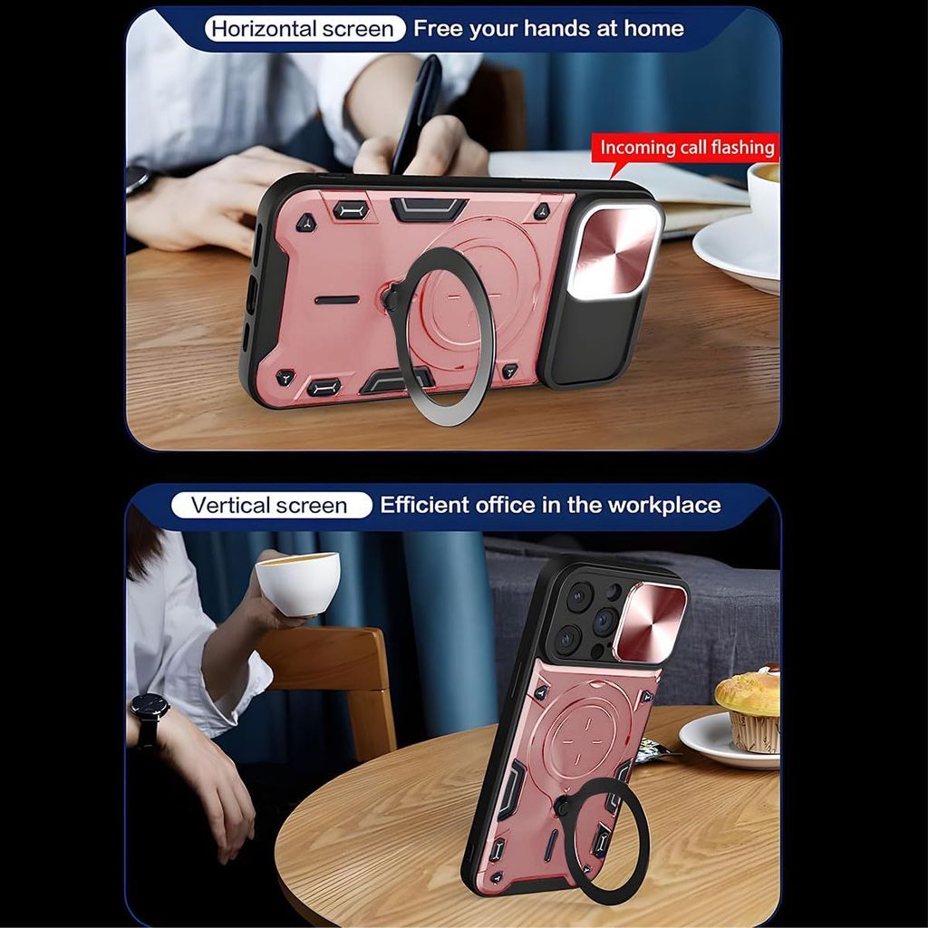 LIRAMARK Case Compatible with Apple iPhone 14 Pro Max (6.7 inch) with Stand & Slider Camera Military Grade Drop