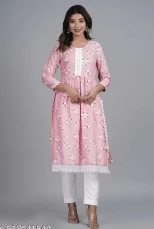 Stylish Women Floral Print Anarkali Kurta(Pink)