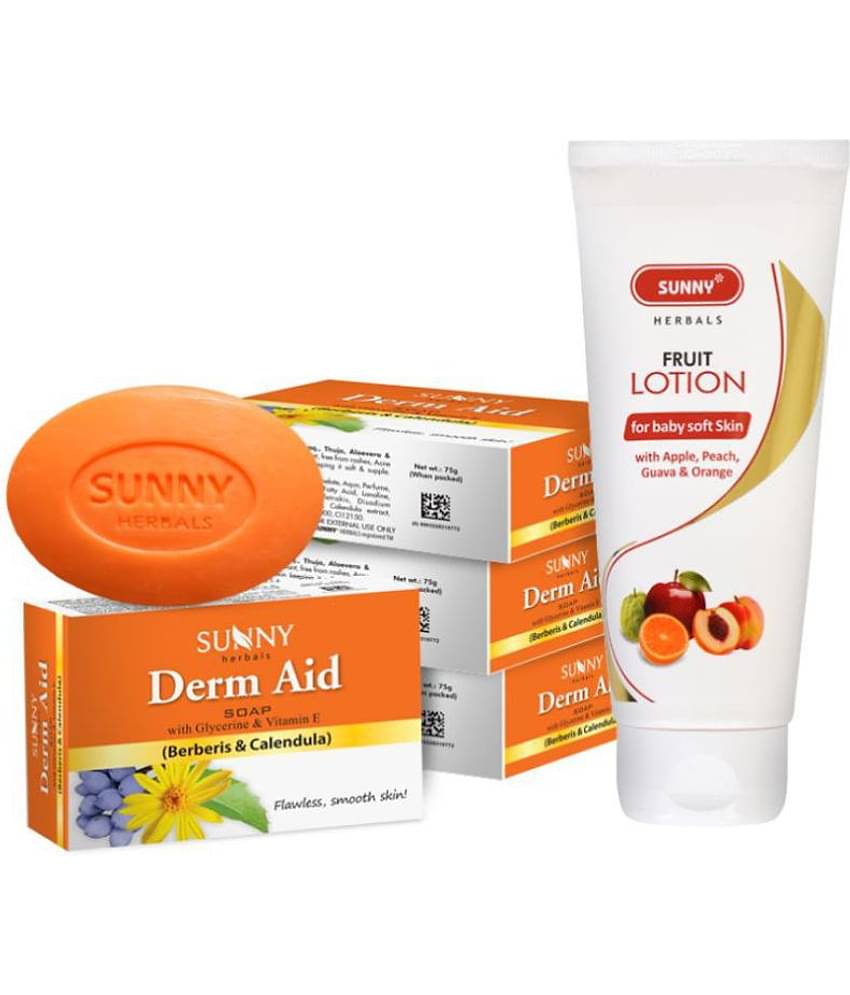 SUNNY HERBALS Fruit Body Lotion 100ml and Derm Aid Soap (75g*4)300 g