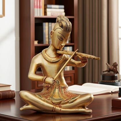 Brass Showpiece Rajasthani Violin Statue, Height : 8.5 Inch (BSMAS479 D)