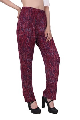Maroon Abstract Printed Pants-L / Maroon