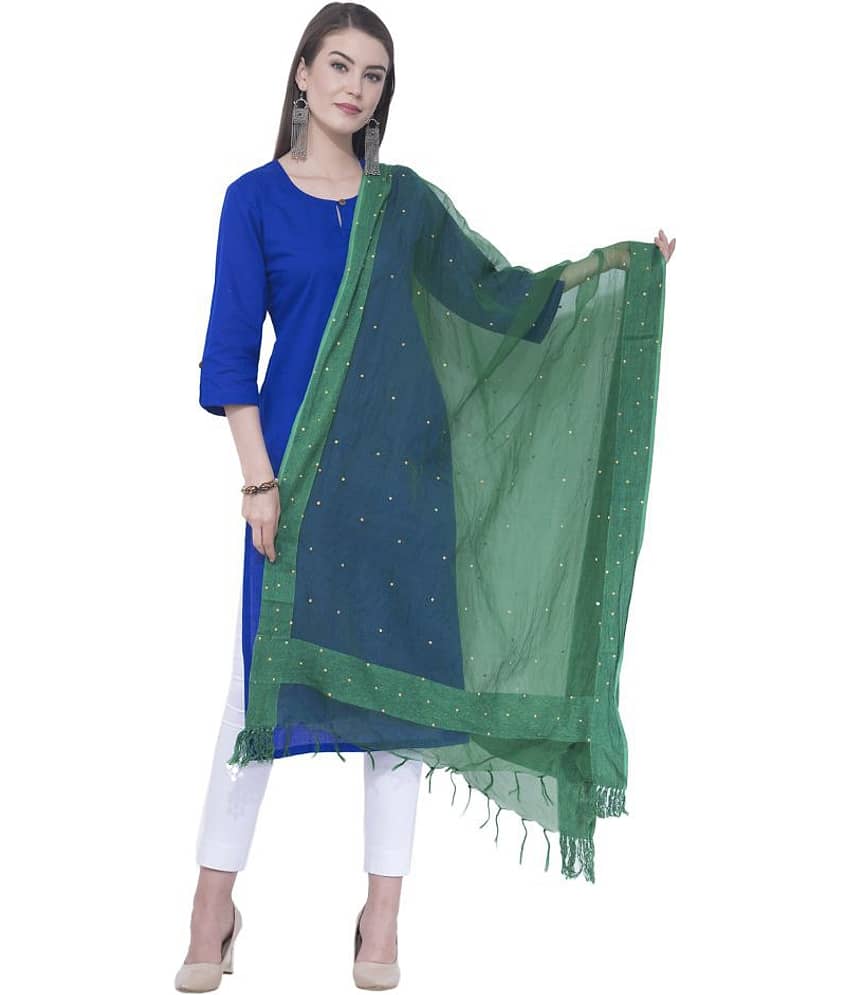 A R Silk Green Cotton Blend Dupatta