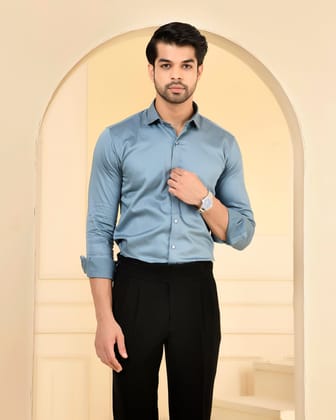 Steel Blue Solid Shirt-M