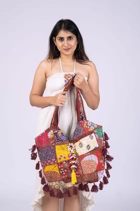 Rajasthani Patchwork Bohemian Tote Bag, Shoulder Handbag for Women