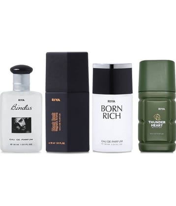 Riya Bindas, Black Rock, Born Rich, Thunder Heart Eau De Parfum (EDP) For Men 120 ( Pack of 4 )