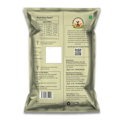 Sedya Three Millet Combo Whole Grains | Little Millet 500 g & Foxtail Millet 500 g, 2 Packs | Certified Low GI | Samai, Korralu | Gluten Free | Unpolished, Toasted, No Soaking Required | High Plant Protein & Fibre | Total 1.5 Kg