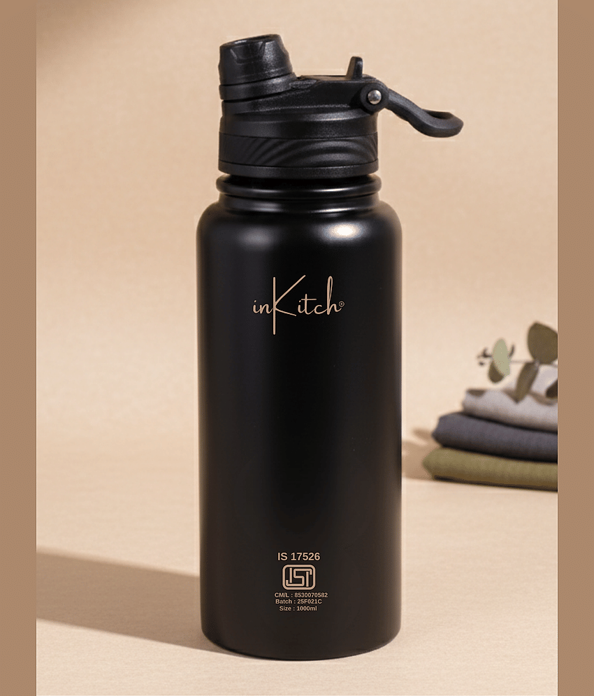 inKitch Hot&Cold WaterBottle Black Steel Flask ( 1000 ml )