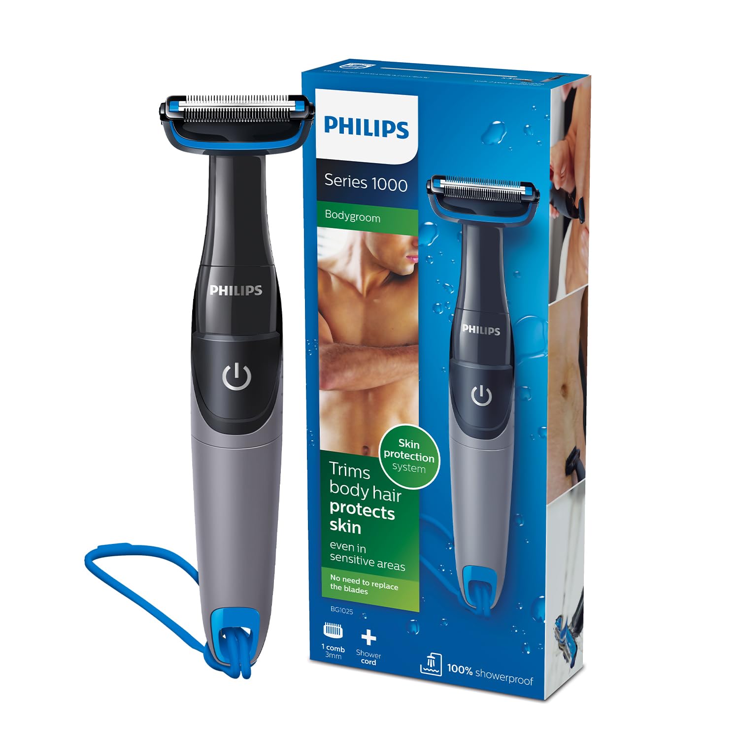 Philips BG1025/15 Showerproof Battery Powered Body Groomer Shaver For Men, Black