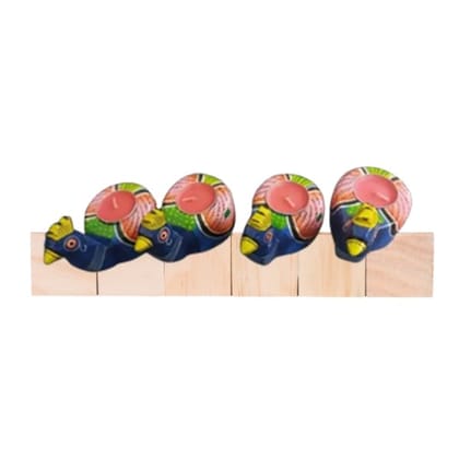 Wooden Colourful Tealight Candle Holders Peacock (Set of 2)