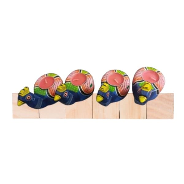 Wooden Colourful Tealight Candle Holders Peacock (Set of 2)