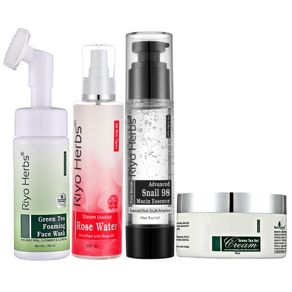 Green Tea Foaming Facewash, Rose Water, Snail Mucin & Green Tea Gel Cream Combo