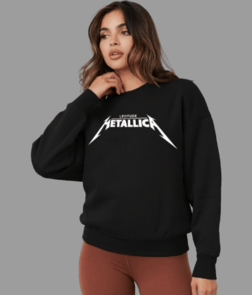 Leotude Fleece Women's Non Hooded Sweatshirt ( Black )