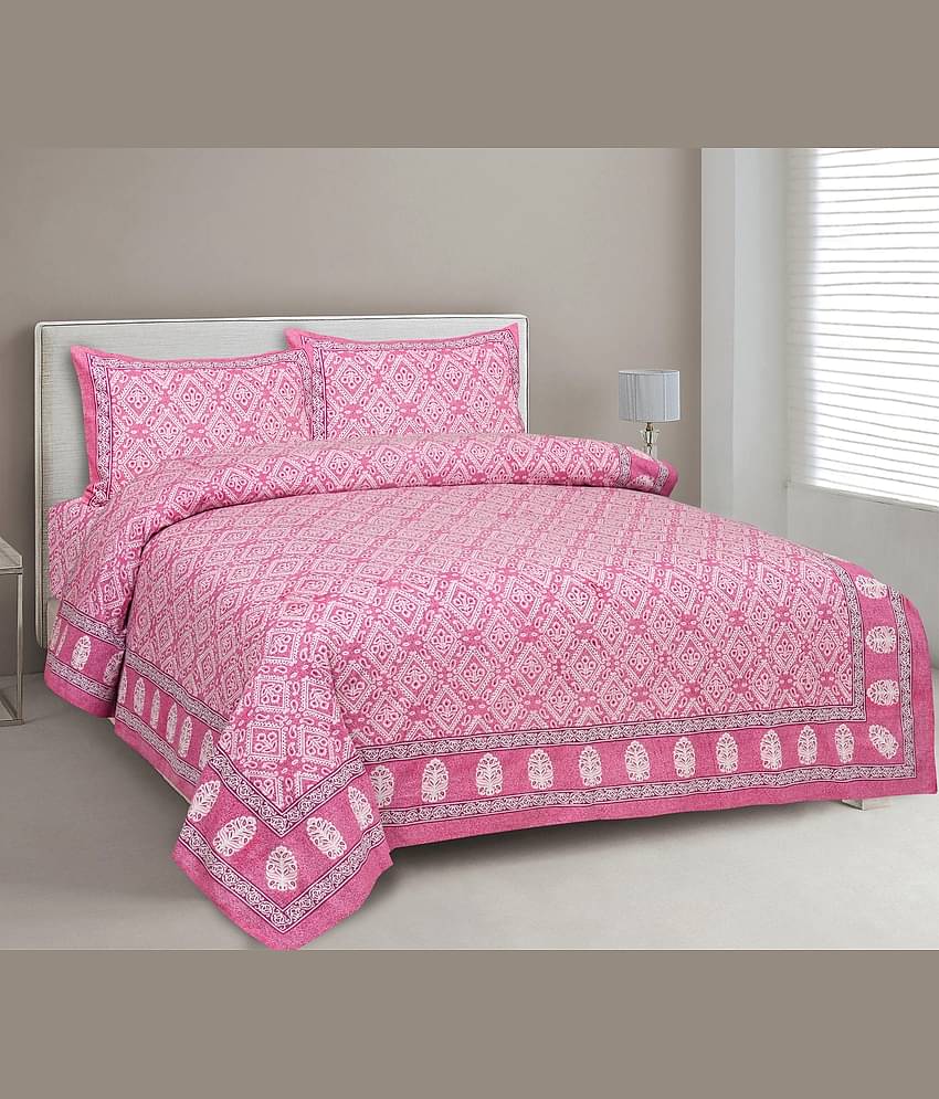 CLOTHORO Cotton 1 Double King Bedsheet with 2 Pillow Covers ( Pink )
