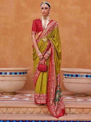 Mahendi Printed Patola Handloom Soft Silk Saree