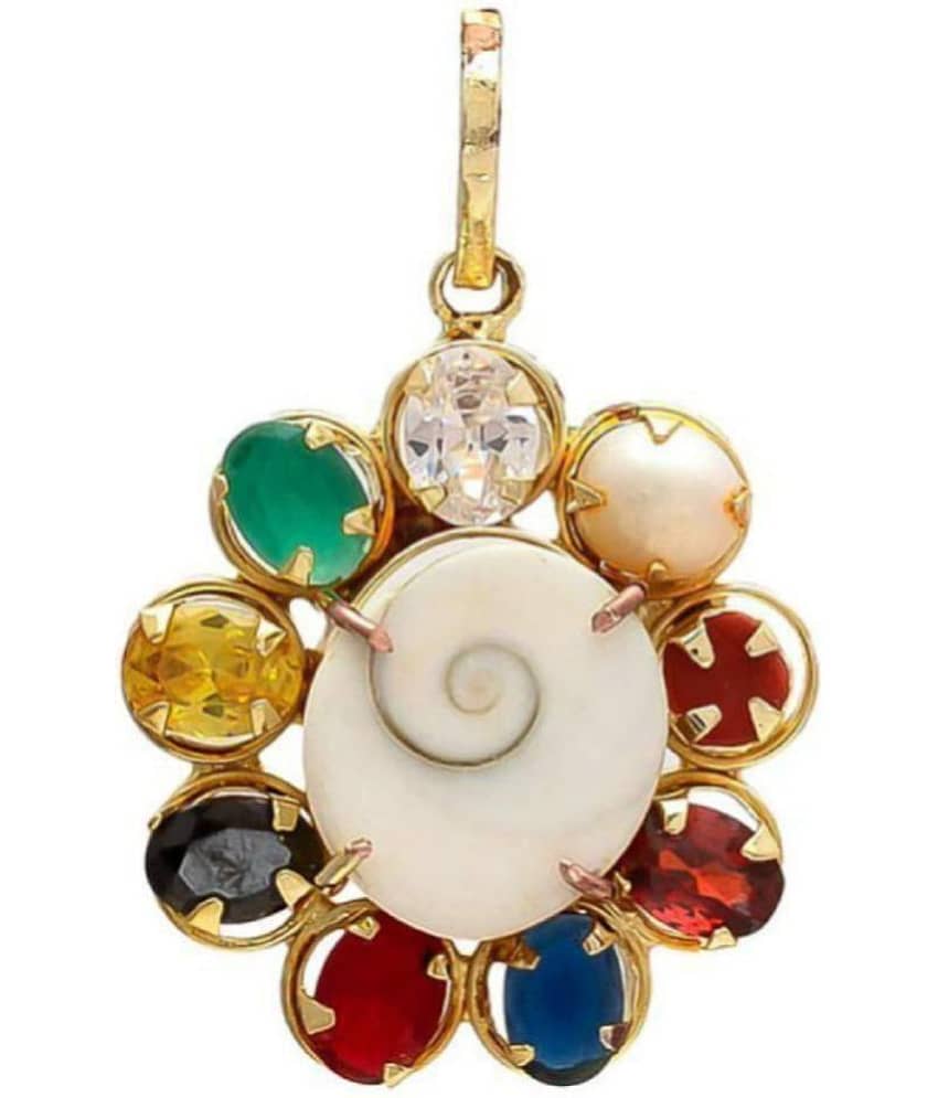 Shri Astha Vinayak Multicolour Synthetic Navratna Gomti Chakra Brass Pendant for Men and Women