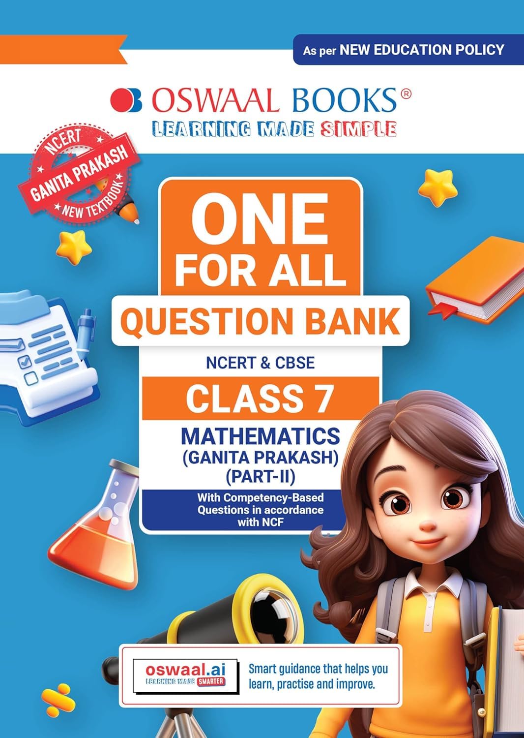 Oswaal CBSE Class-7 One for All Mathematics (Ganita Prakash) Part 2 For 2026-27 Exam | As Per Latest NCERT & CBSE Syllabus | Chapter-Wise Question Bank, Revision Notes & Competency Based Questions