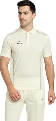 Jonex Men Cricket Uniform, Cricket Dress, Adults Half Sleeve Polyester T-Shirt & Trouser Pant Combo Set | Size - 38 | Creamy White