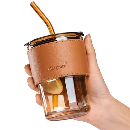 Glass Sipper Tumbler with straw, glass tumbler with leather case, iced coffee tumbler, personalized water bottle, gift for men and women(multicolor) Glass Sipper Tumbler with straw, glass tumbler with leather case, iced coffee tumbler, personalized water bottle, gift for men and women(multicolor)