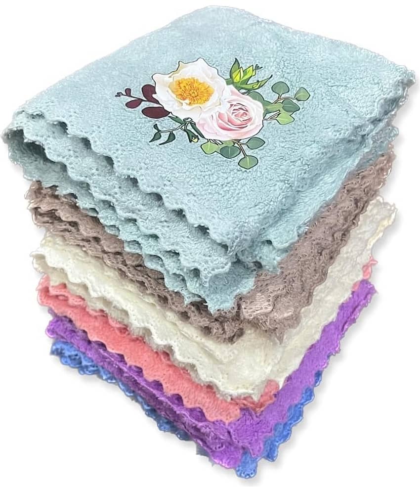 Suraj Enterprises Microfibre Floral Face Towel 351-400 GSM ( Pack of 10 ) - Multicolor