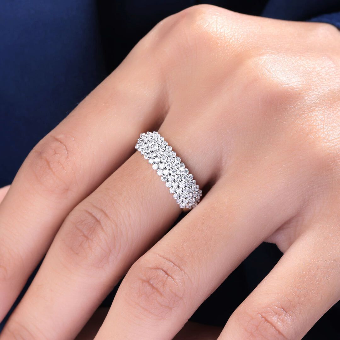 Eni Silver Band With Swarovski Stones For Women-4 / Yellow Gold