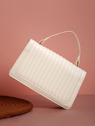 White Solid Vegan Leather Handbag-Shoulder Bag