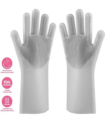 Reusable Silicone Dishwashing Gloves, Pair of Rubber Scrubbing Gloves for Dishes, Wash Cleaning Gloves with Sponge Scrubbers for Washing Kitchen, Bathroom, Car & More(MULTI COLOR)