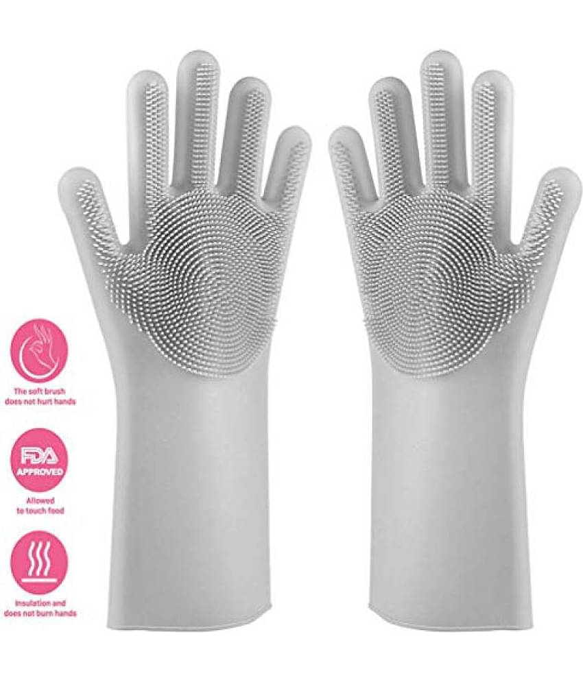 Reusable Silicone Dishwashing Gloves, Pair of Rubber Scrubbing Gloves for Dishes, Wash Cleaning Gloves with Sponge Scrubbers for Washing Kitchen, Bathroom, Car & More(MULTI COLOR)