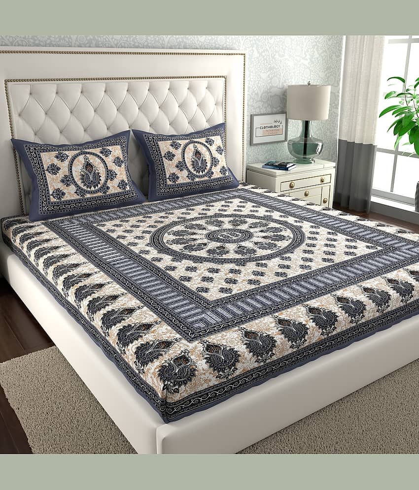 ABHACLOTHO Cotton 1 Double Bedsheet with 2 Pillow Covers ( Multicolor )
