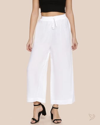 Solid Wide Leg Palazzo - Pearl White-S / Pearl White