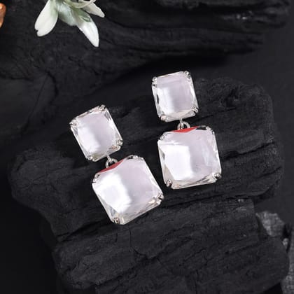 Silver Color American Diamond Earrings (ADE591SLV)-Length: 3.00 CM x Width: 1.50 CM / Silver / Brass With Good Quality Silver Plated