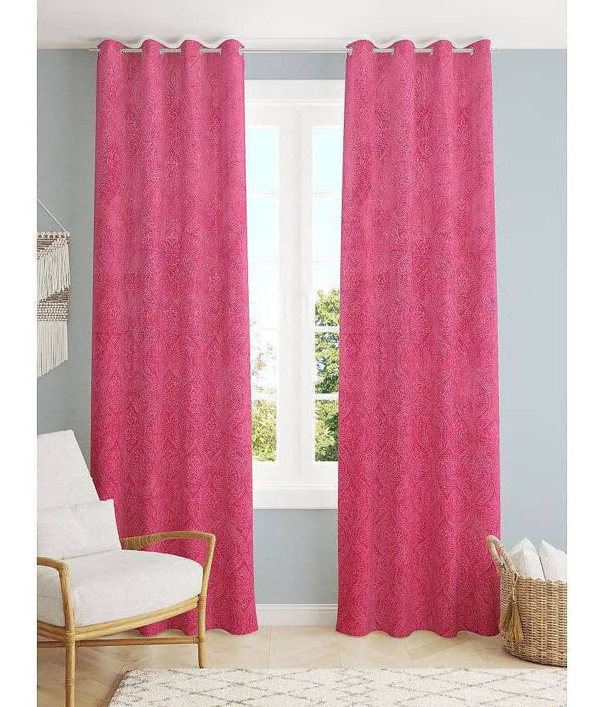 Homefab India SelfDesign Blackout Eyelet Door Curtain 7ft (Pack of 2) - Pink
