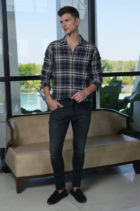 Daniel - Textured Check Shirt - Navy-M-40 / BLACK