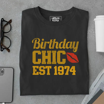 Birthday Chic Est 1974 T-Shirt-Black / S