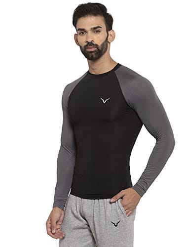 Invincible Men’s Compress Base Layer Long Sleeve Tee-Black Grey / S