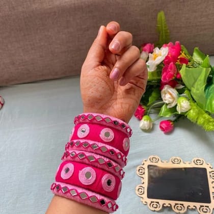 PINK HAND CRAFTED AND MIRROR WORK BANGLES FOR EVERY TRADITIONAL EVENTS Size : 2.6